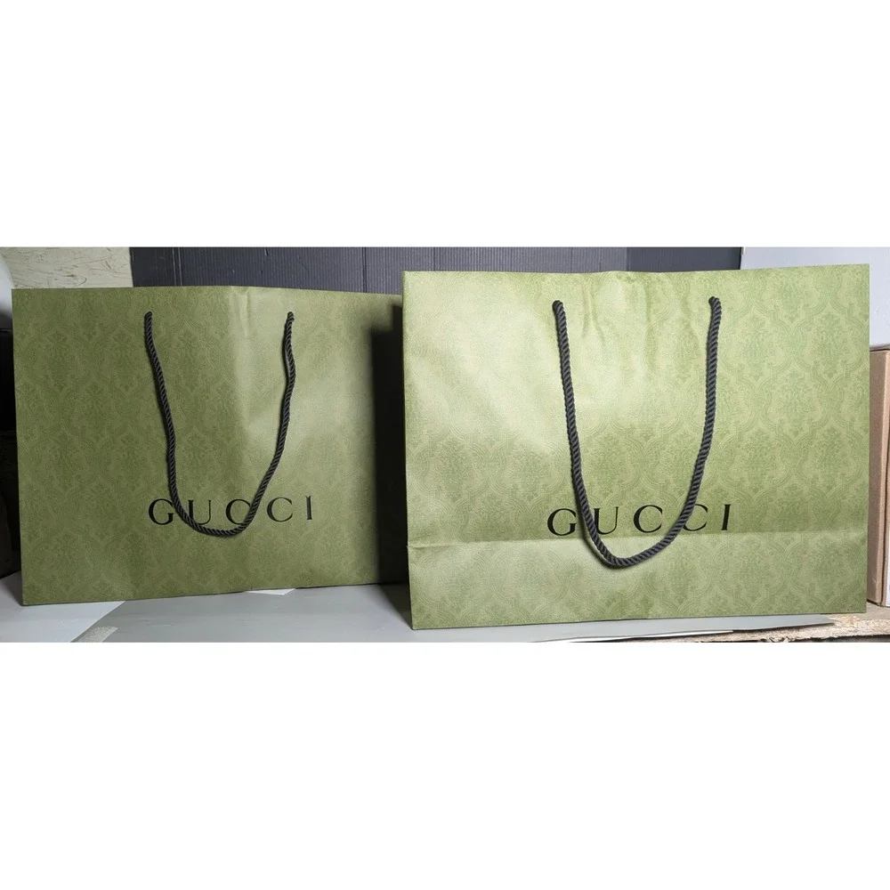 GUCCI Authentic Paper Shopping Gift Bag Tote Damask Embossed 19x14x7 - 2 Bags